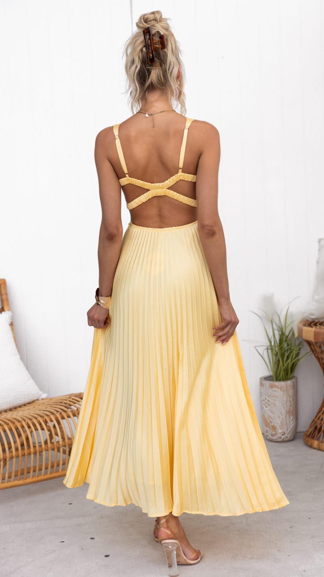 Jane | Abito Maxi con Pieghe e Scollo a V