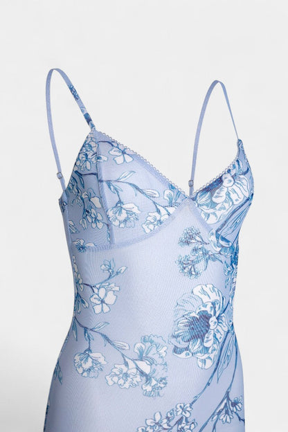 Iris Abito in pizzo Floreale Blu