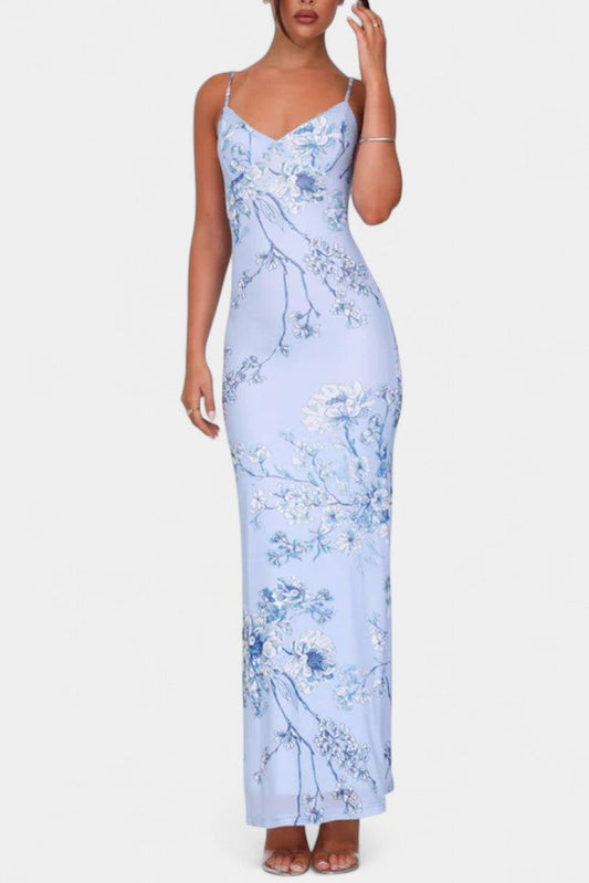 Iris Abito in pizzo Floreale Blu
