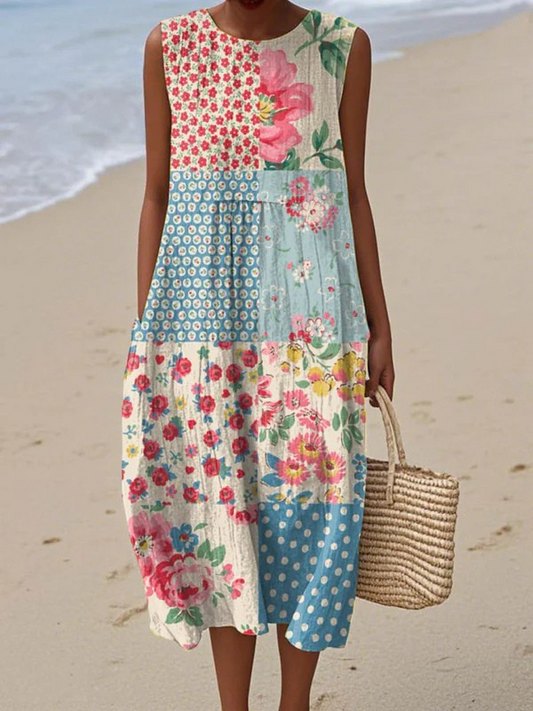 SAVANNAH – ABITO SENZA MANICHE DI PATCHWORK BOHO