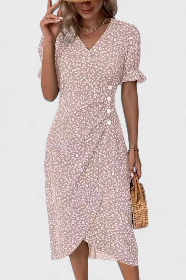 Joana Abito midi Floreale con scollo a V e Maniche corte