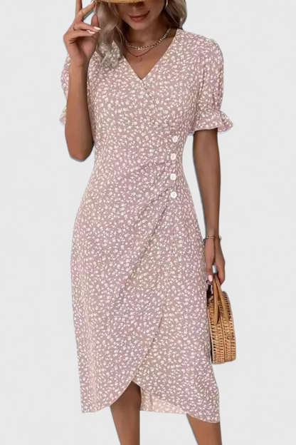 Joana Abito midi Floreale con scollo a V e Maniche corte