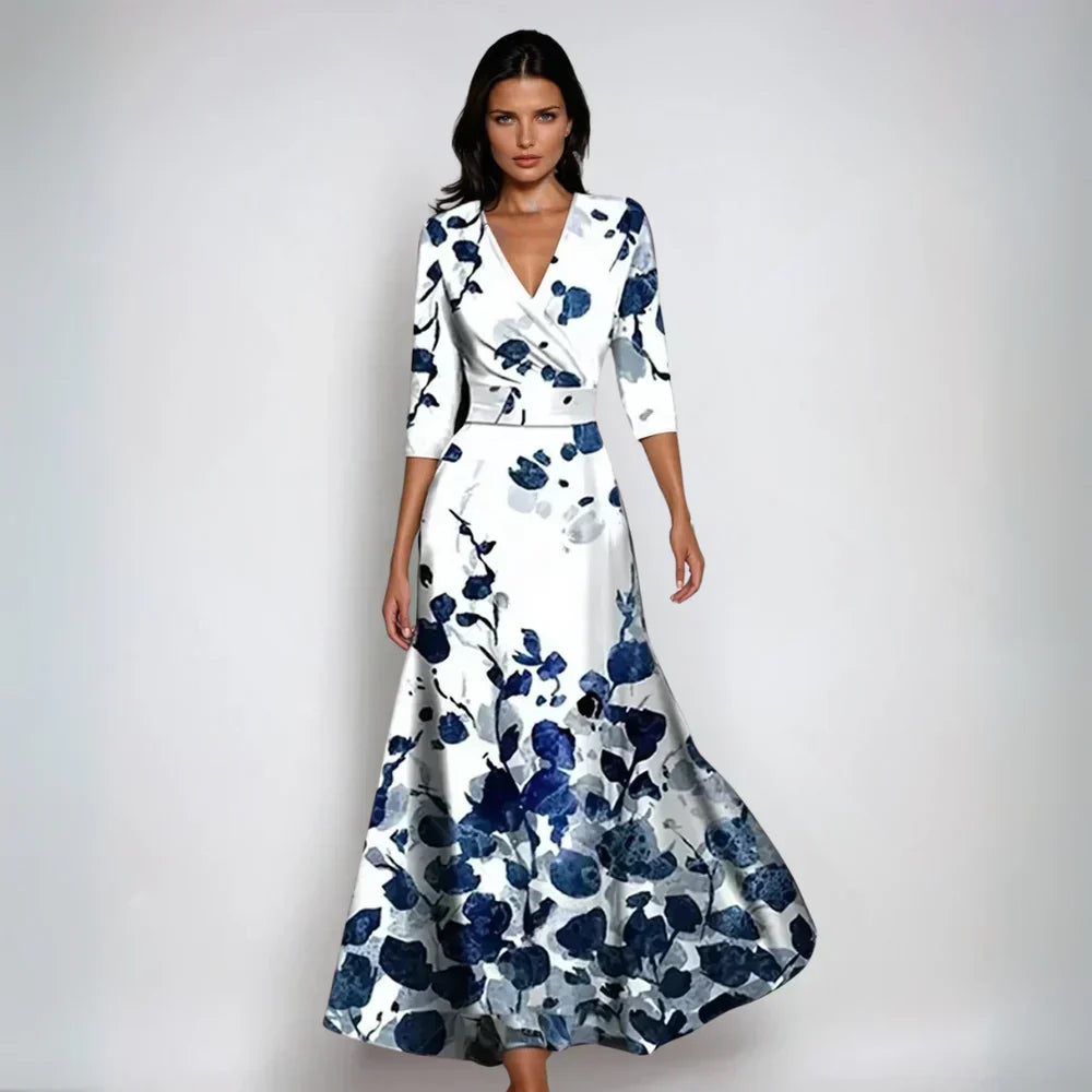 Elisa - Abito Maxi Envoltura Elegante con Fiori