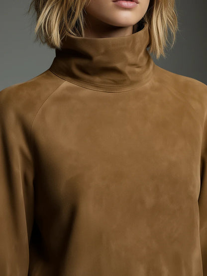 Beli | Mini abito ampio in camoscio con collo alto