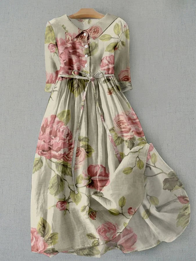 Abito di Donne - Abito estivo con Stampa floreale Vintage e Vita Regolabile