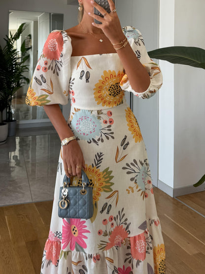 CAMILLE – ABITO CON MANICHE A SBUFFO DI ELEGANZA FLOREALE