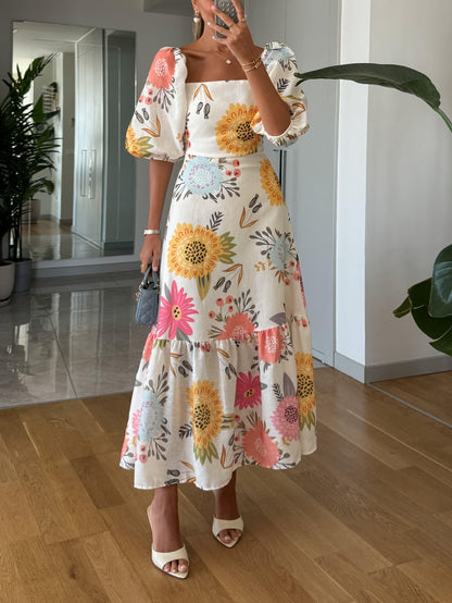 CAMILLE – ABITO CON MANICHE CON VOLANT ELEGANTE IN FLOREALE