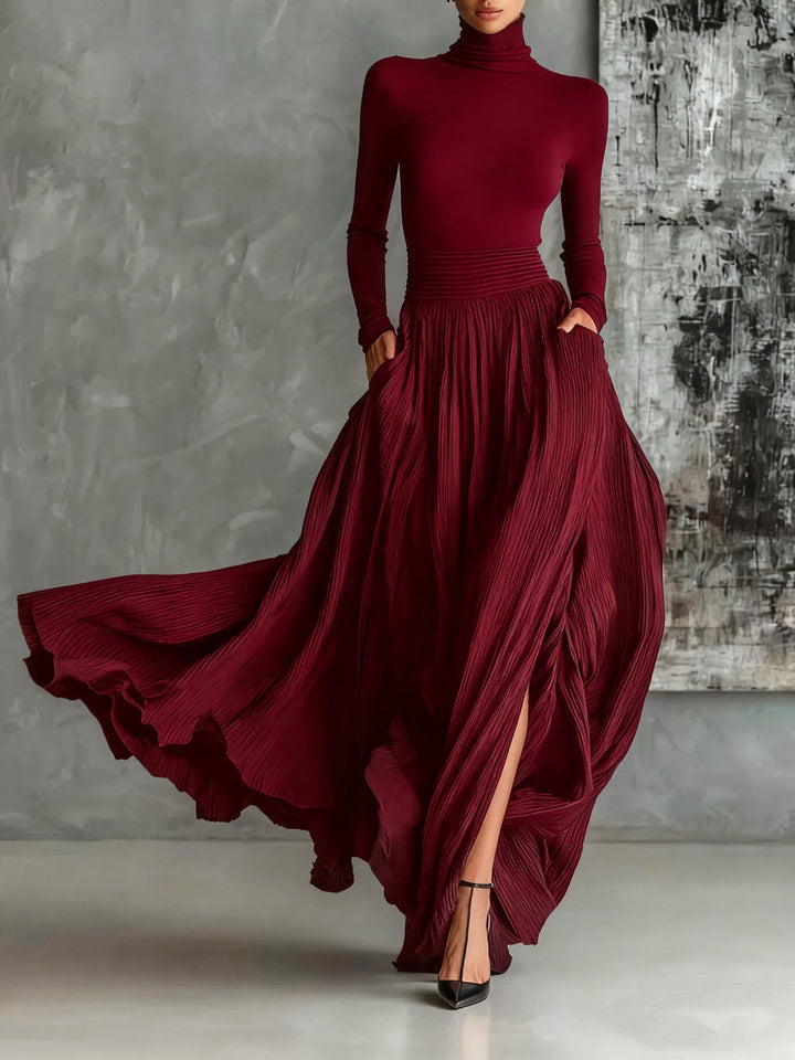 ALINA – ELEGANTE ABITO MAXI CON COLLO ALTO E FLUIDO