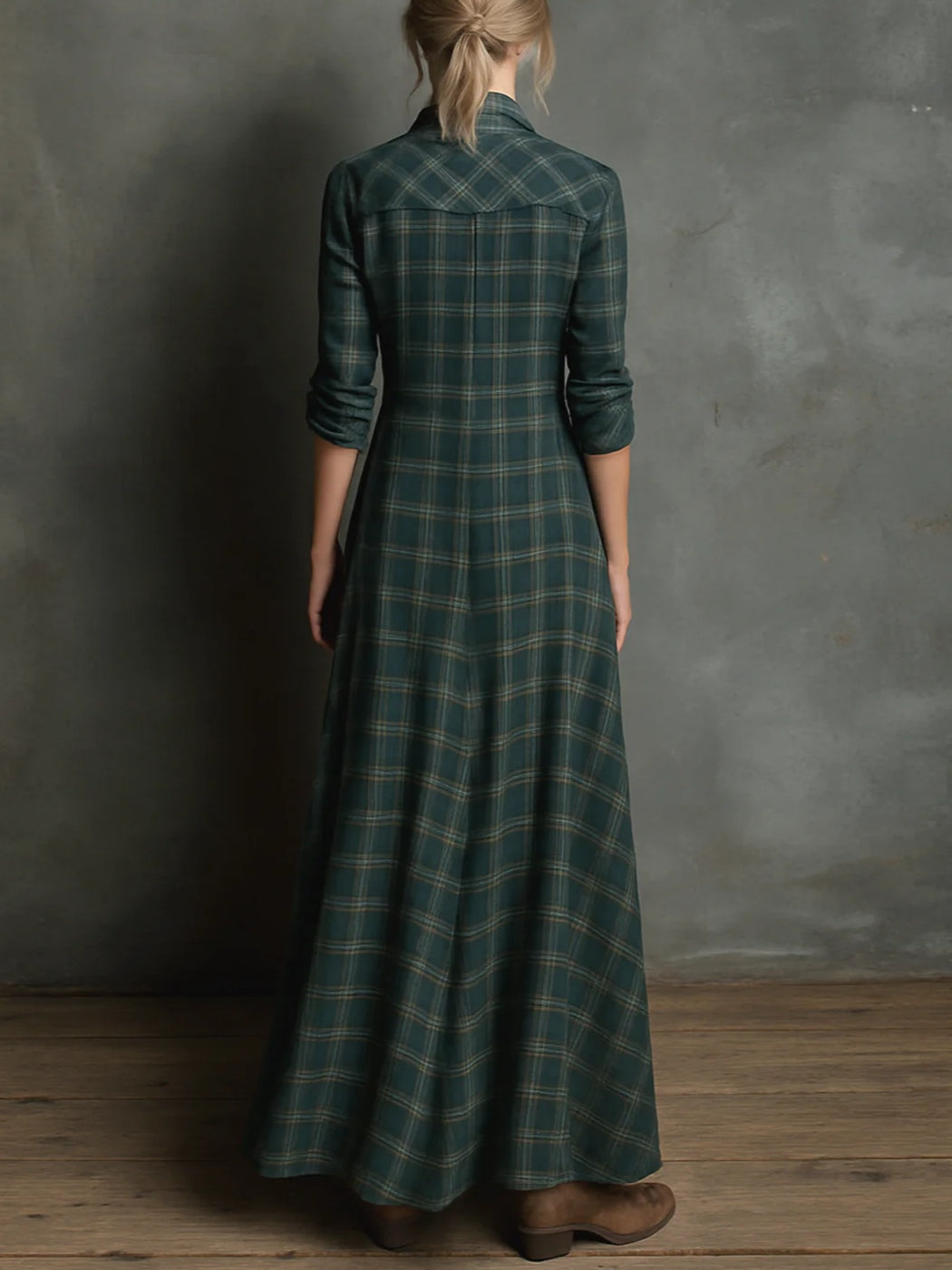 Harper - Abito Camisón Maxi a Quadri Western