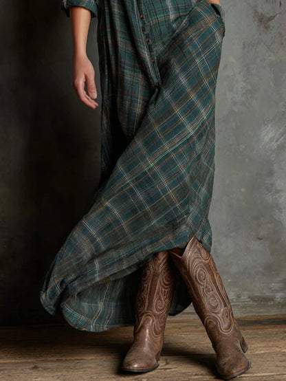 Harper - Abito Camisón Maxi a Quadri Western