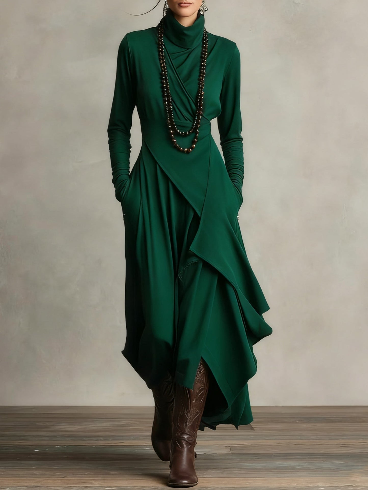 RENATA – ABITO MAXI ASIMMETRICO ELEGANTE CON COLLO ALTO