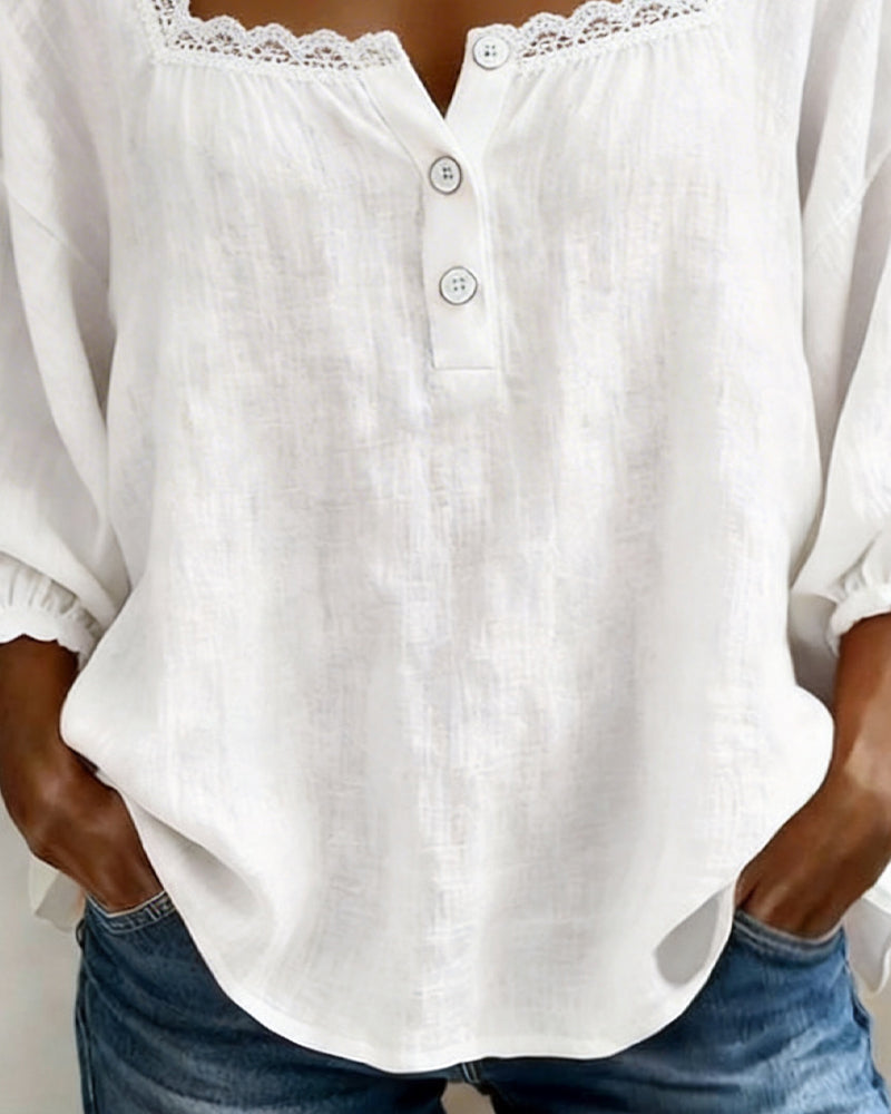 Blusa in pizzo con Scollo quadrato e Maniche a palloncino