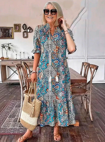 Carolette - Abito maxi di Collo con Cordino Boho