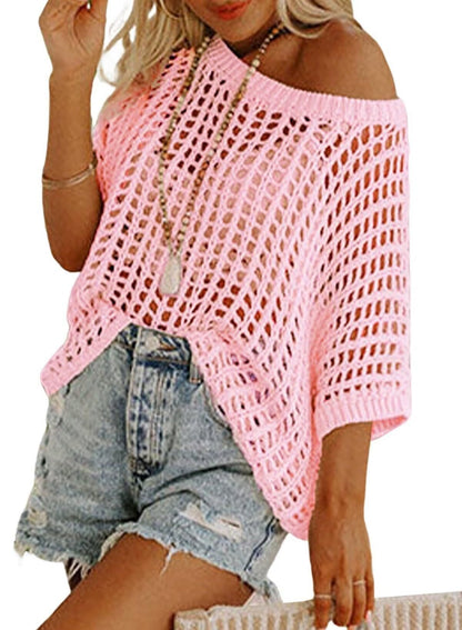 Danae - Top di maglia di ganchillo casual con huecos