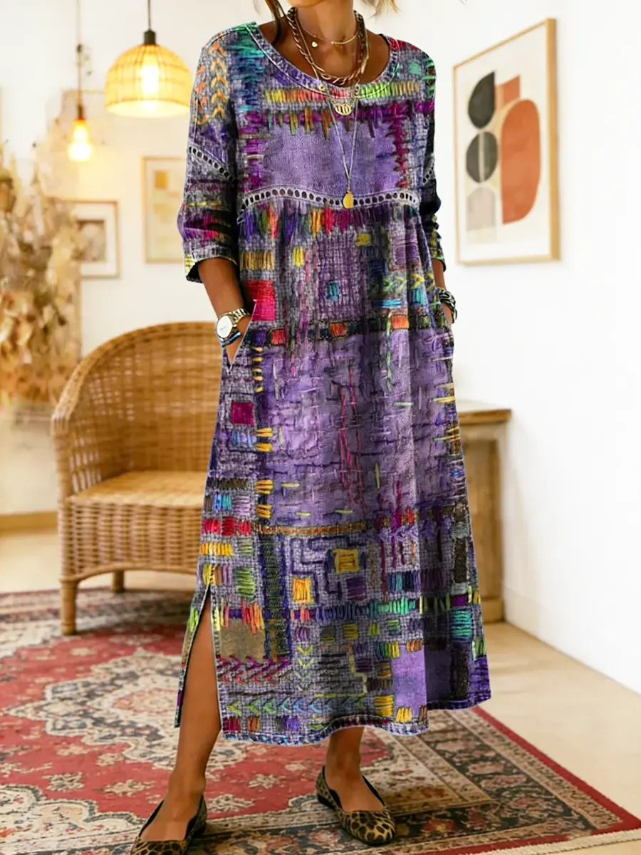 Manuela | Abito in denim con Patchwork etnico