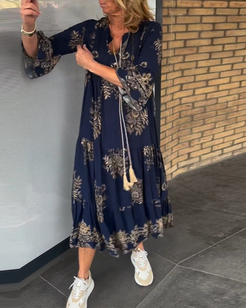 Nora – Abito midi Vintage Largo con Scollo a V