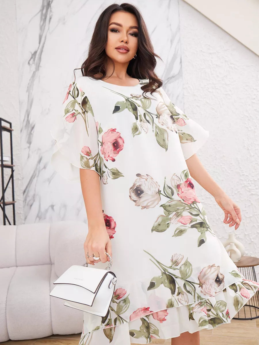 Judith | Elegante Abito di Chifón con Stampato Floreale