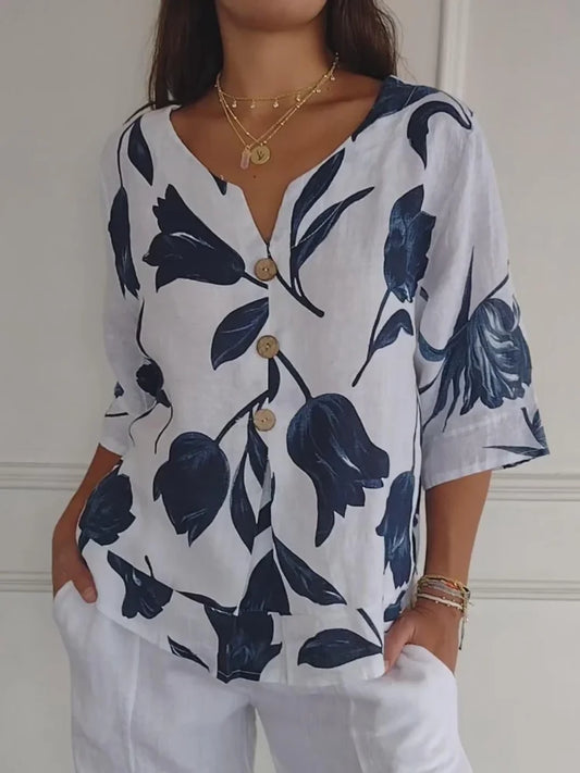 Sanne™ | Blusa Floreale di Bottoni