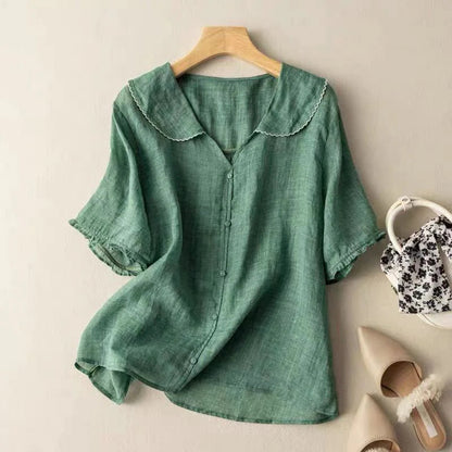 Sotiria - Blusa elegante di Lino a maniche corte