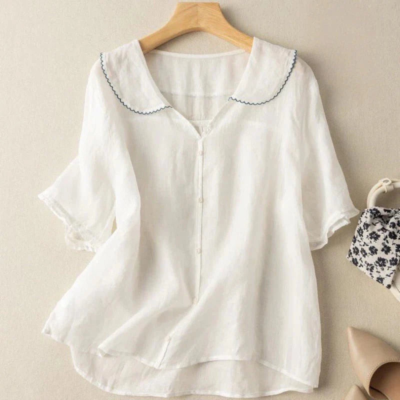 Sotiria - Elegante Blusa in lino a maniche corte