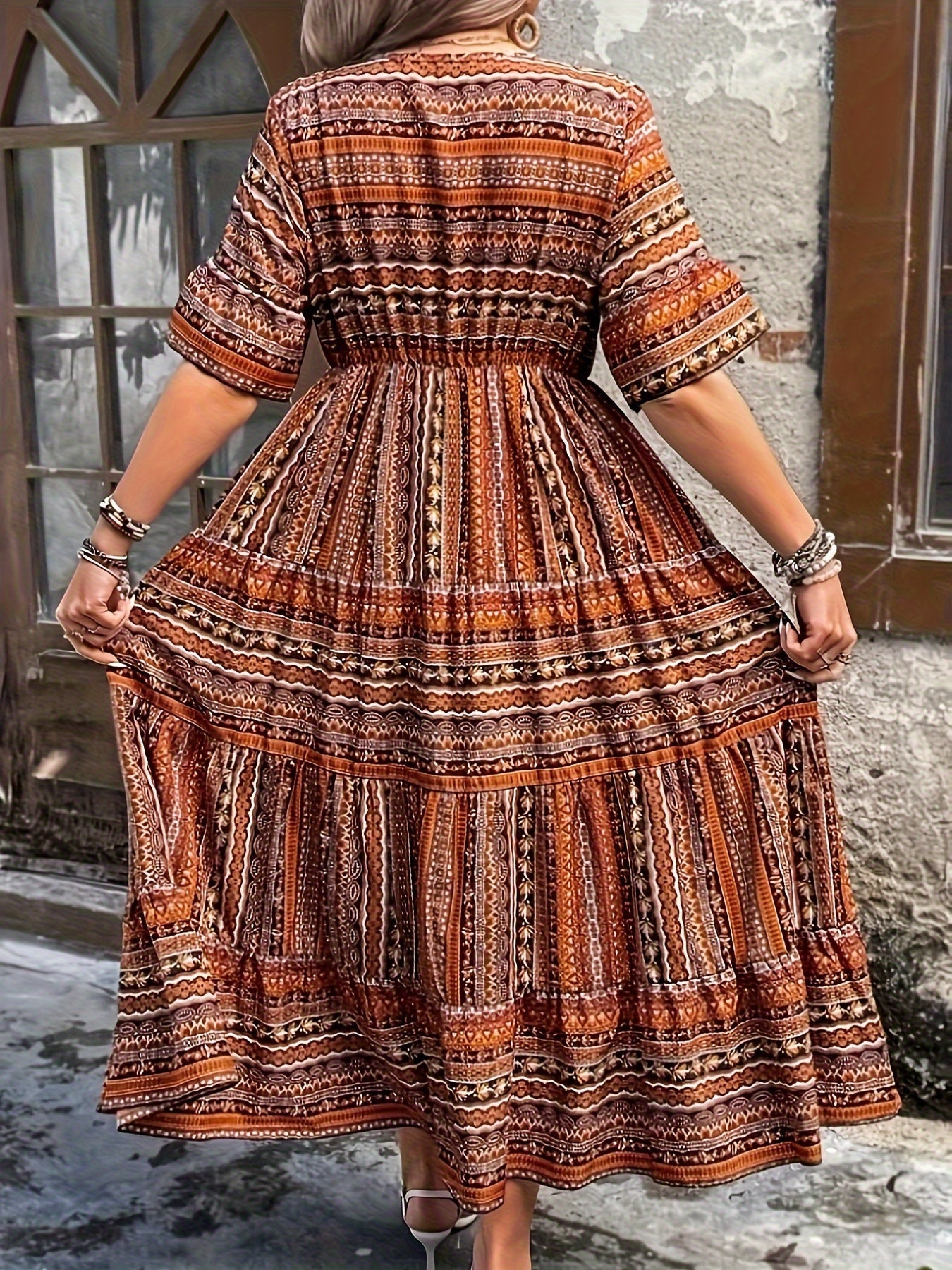 Sylpha - Abito Bohemio di Impressione Étnica Elegante