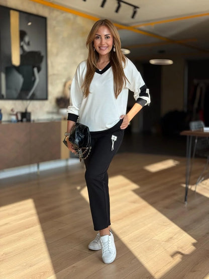 ALINA – SET LOUNGE BICOLOR CON scollo a V MORBIDO