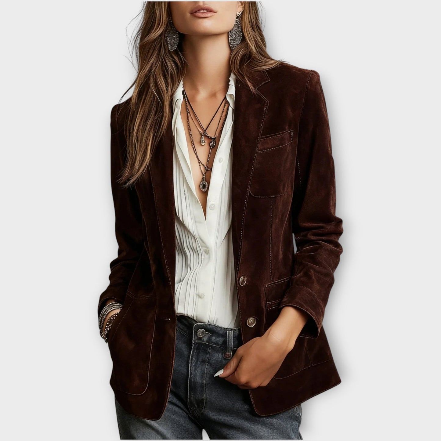 Blazer vintage in camoscio marrone