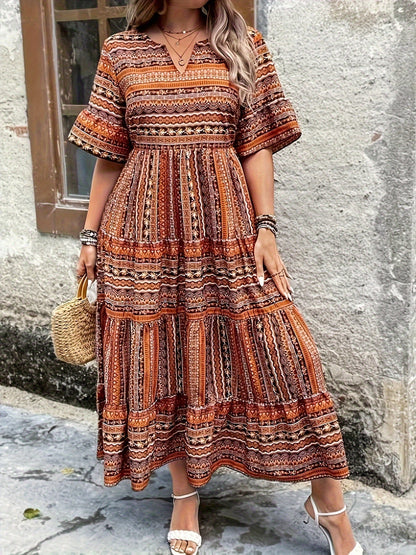 Sylpha - Abito Bohemio di Impressione Étnica Elegante