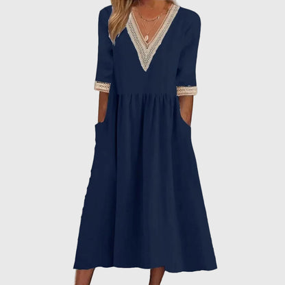 Sara | Abito midi con dettaglio di Pizzo Elegante