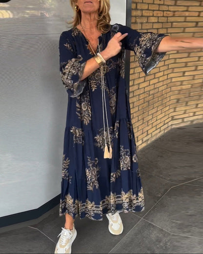 Nora – Abito midi Vintage Largo con Scollo a V