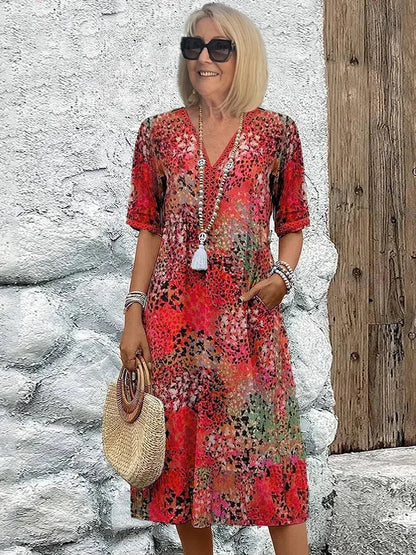 Emelith - Abito Estivo di Pizzo di Leopardato con scollo a V