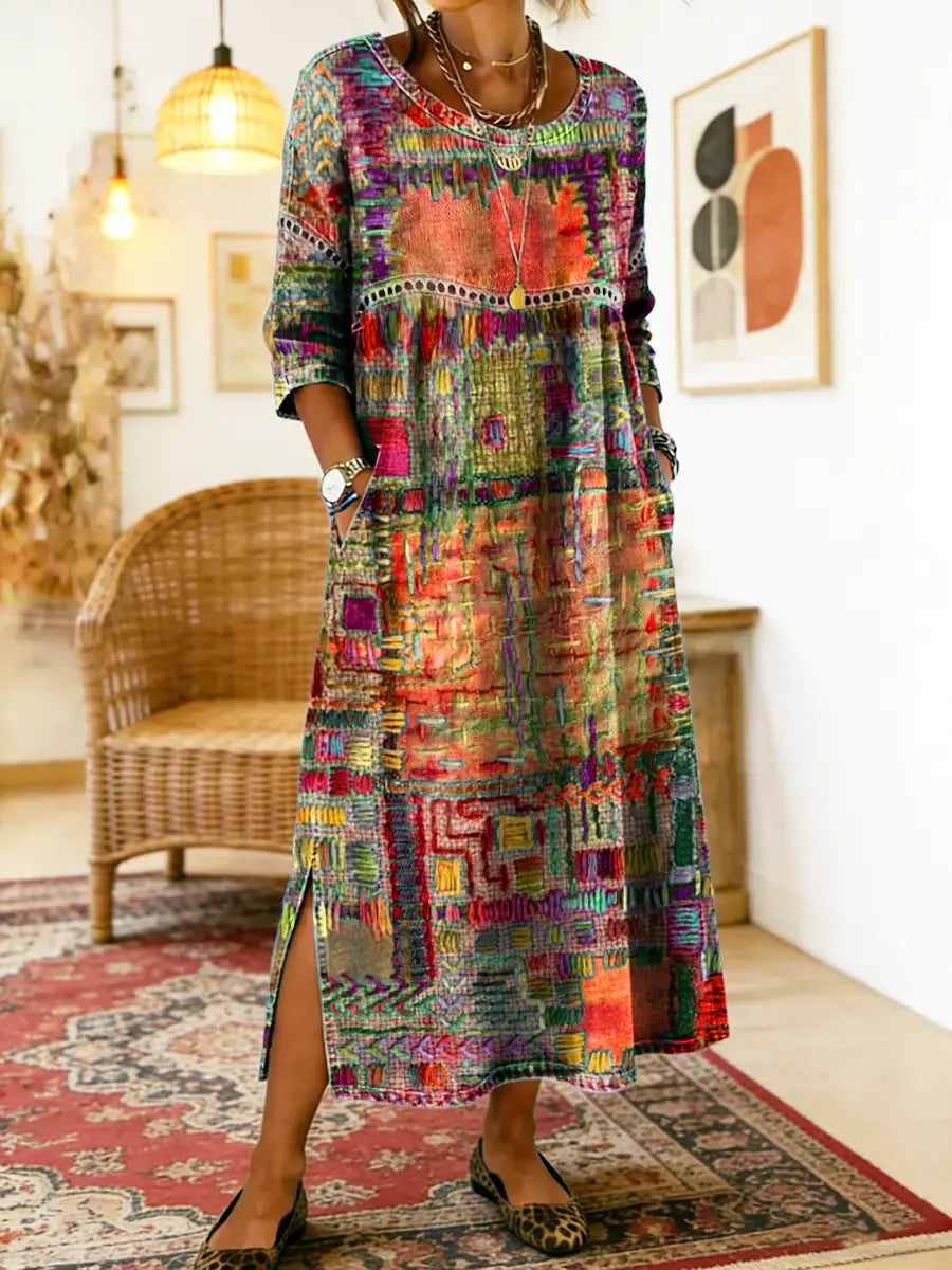 Manuela | Abito Denim con Patchwork etnico