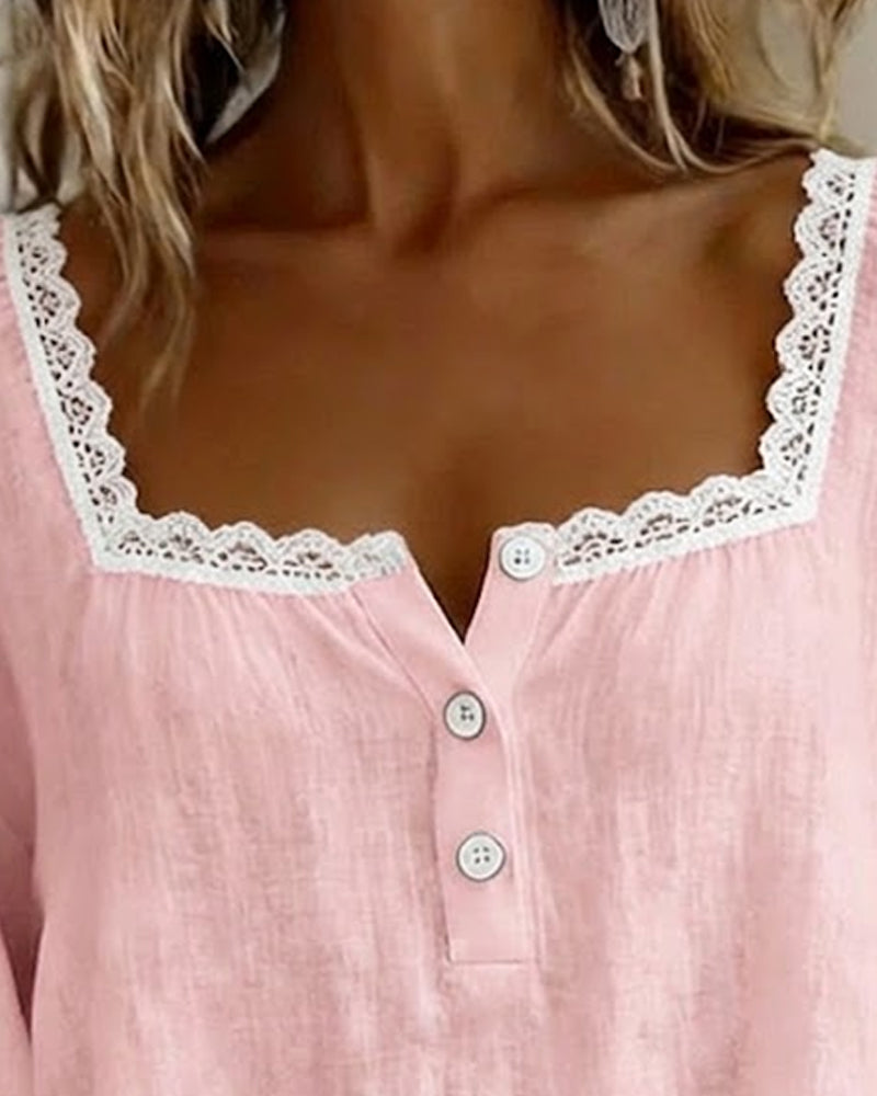 Blusa in pizzo con Scollo quadrato e Maniche a palloncino