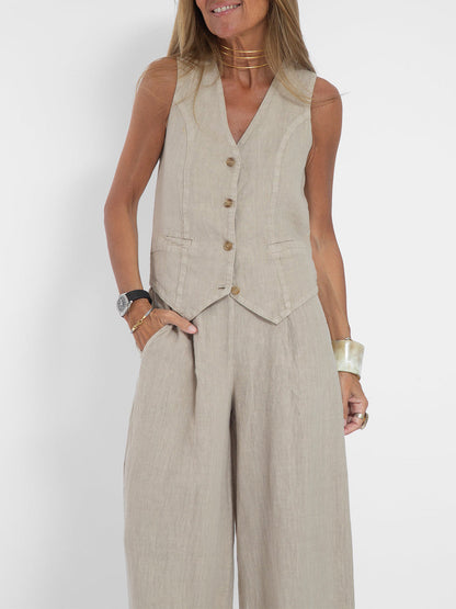 Jessica - Set di Gilet Abotonado e Pantaloni a gamba larga