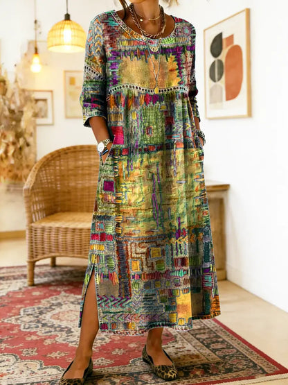 Manuela | Abito Denim con Patchwork etnico