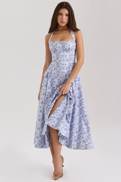 Belle - Abito Midi con Stampato di Margaritas e Collo Halter