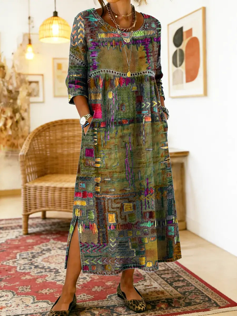 Manuela | Abito Denim con Patchwork etnico