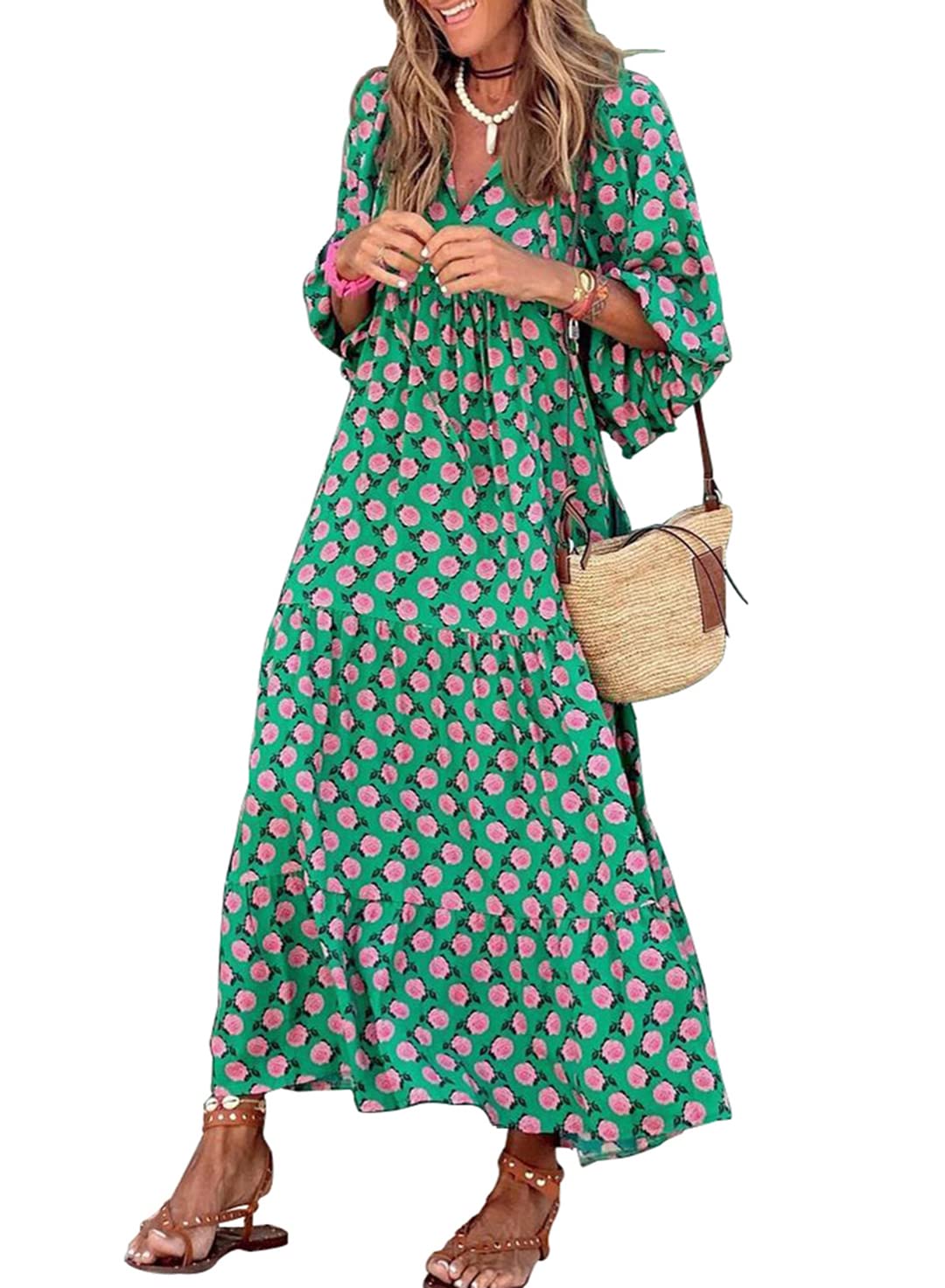 WINONA – ABITO MAXI GEOMETRICO BOHEMIO CON MANICHE A PALLONCINO PER DONNA