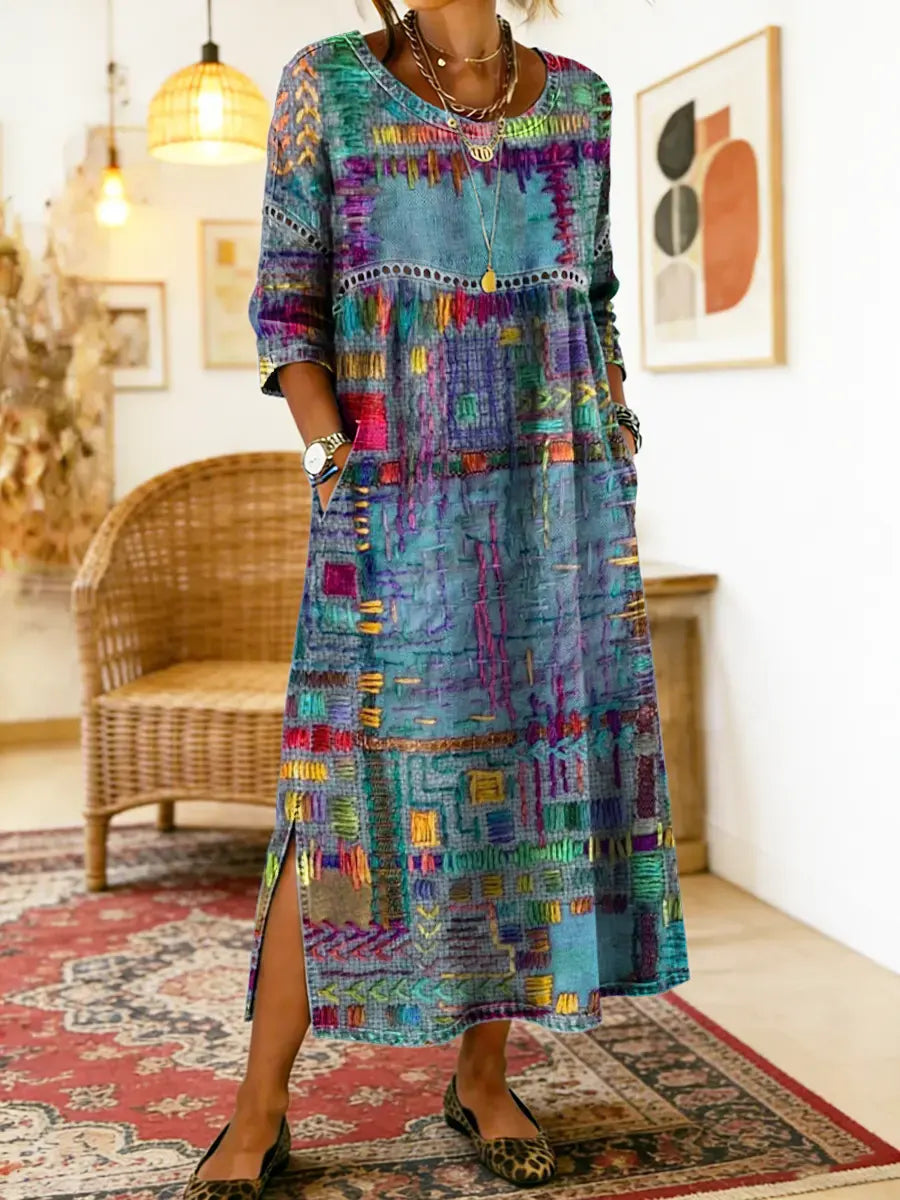 Manuela | Abito in denim con Patchwork etnico