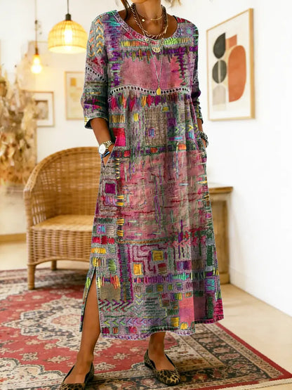 Manuela | Abito in denim con Patchwork etnico