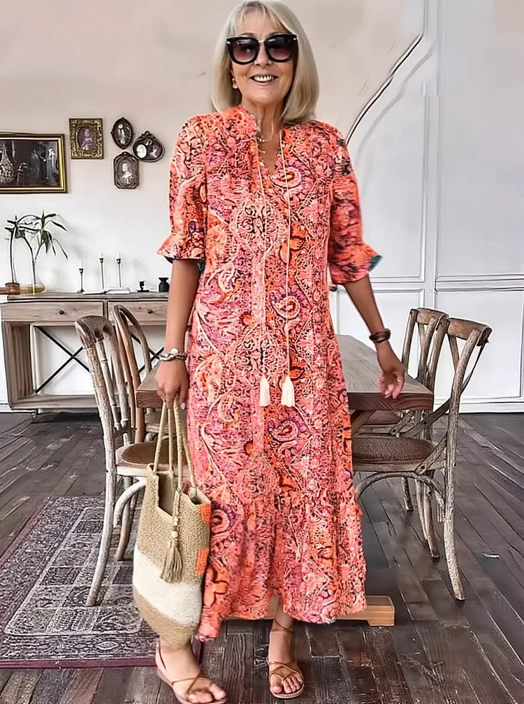 Carolette - Abito Maxi di Collo con Cuerda Boho