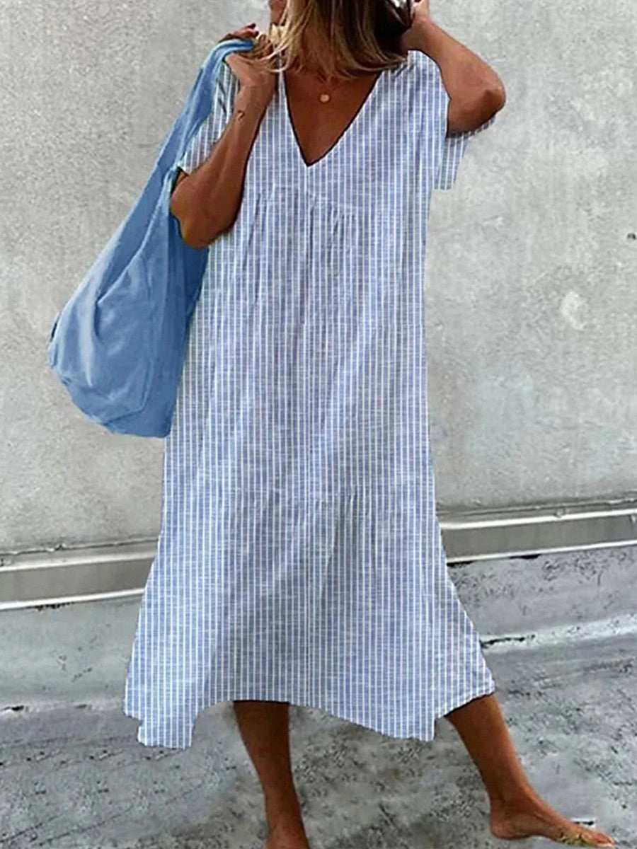 LIANA – ABITO MIDI A RIGHE CON scollo a V E TRANQUILO