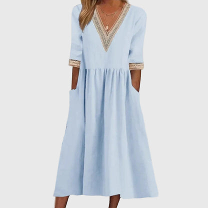 Sara | Abito midi con dettaglio di Pizzo Elegante