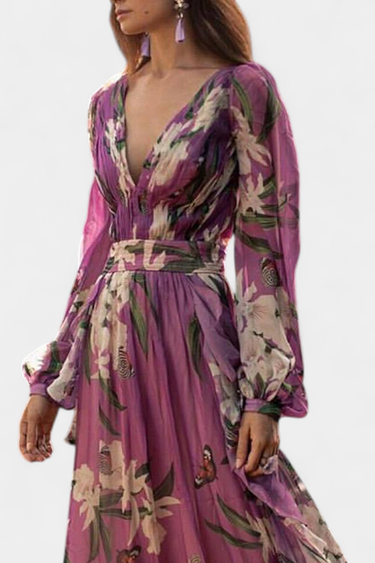 Roselle Abito floreale Casual di Rete con scollo a V