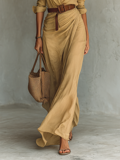 Abito maxi Elegante con Rever e Maniche lunghe per donna