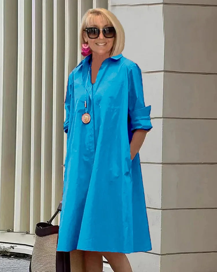 Vireya - Abito midi con Collo di Camicia e Tasca