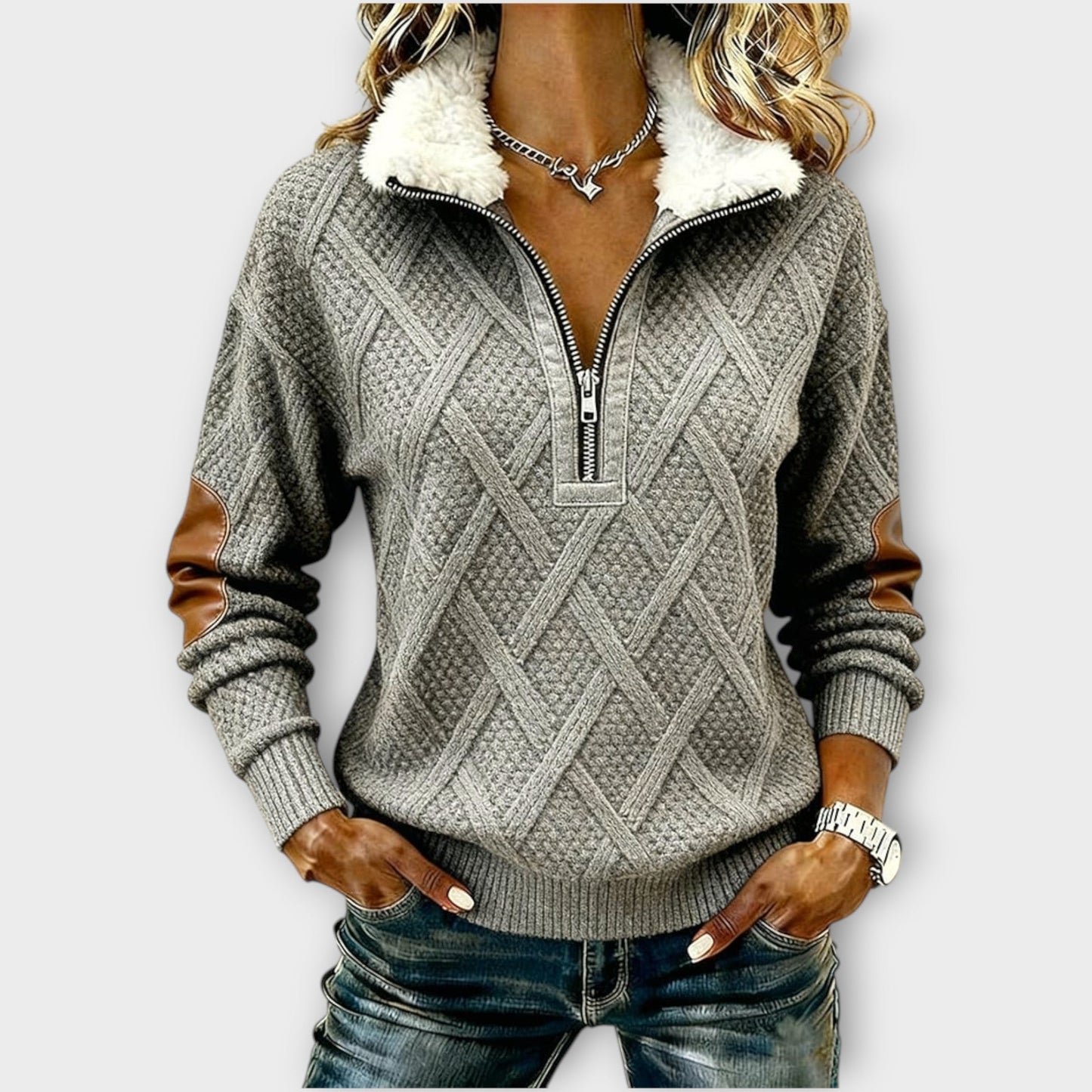 Maglione con Collo sherpa con mezza zip