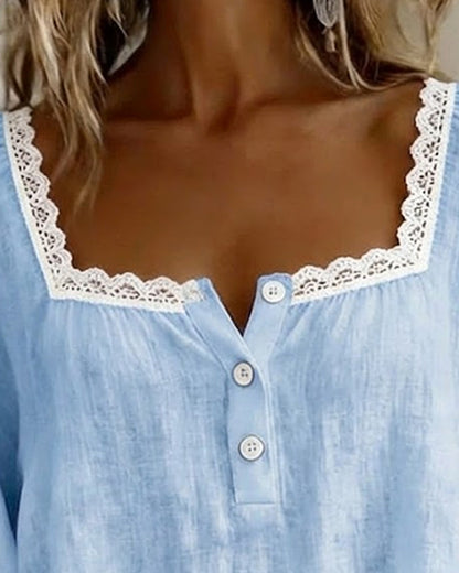 Blusa in pizzo con Scollo quadrato e Maniche a palloncino