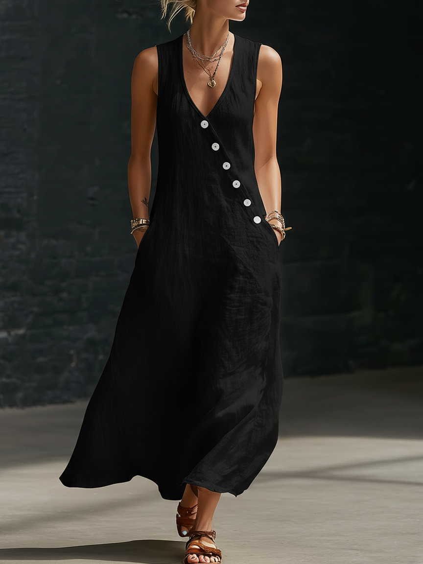 Abito maxi donna Bottonata Fluida - Eleganza Minimalista Quotidiana