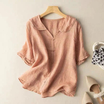 Sotiria - Elegante Blusa in lino a maniche corte